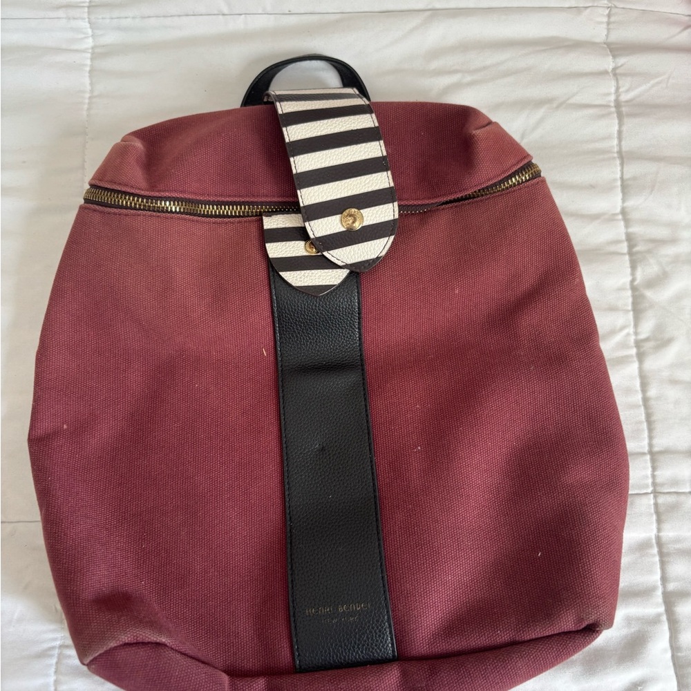 Henri Bendel Burgundy and Black Backpack